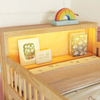 Lit mezzanine double avec LED et étagère, lit mezzanine bas en bois avec escalier