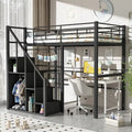 Lit mezzanine en métal avec escalier de rangement et petite armoire, lit mezzanine double avec sommier métallique et garde-corps pour enfants