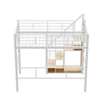 Lit mezzanine en métal avec escalier de rangement et petite armoire, lit mezzanine double avec sommier métallique et garde-corps pour enfants