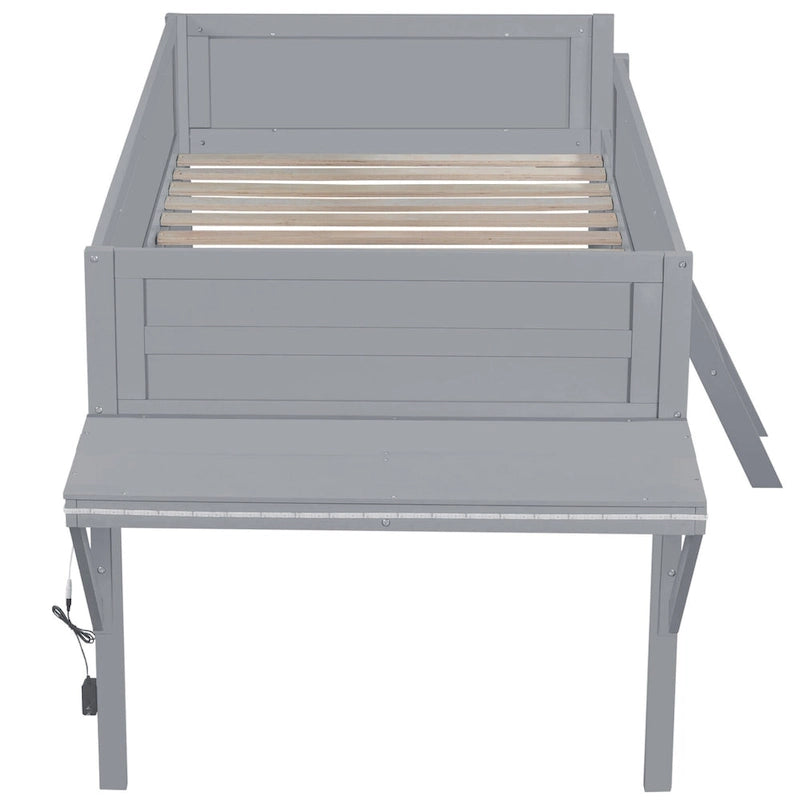 Lit mezzanine de jeu Twin Wood avec bureau à LED