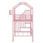 Lit mezzanine en métal une place avec toit, cadre de lit en forme de maison avec escalier