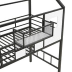 Lit mezzanine en métal une place avec toit, cadre de lit en forme de maison avec escalier
