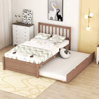 Lit gigogne plateforme en bois finition noyer, taille jumeau