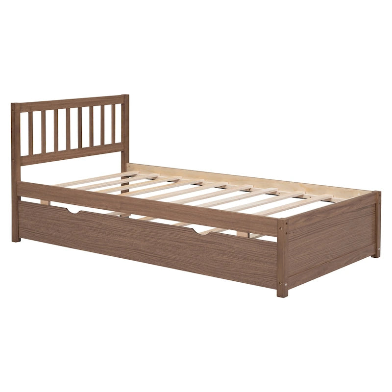 Lit gigogne plateforme en bois finition noyer, taille jumeau