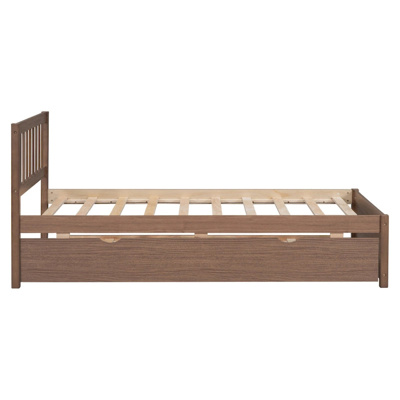 Lit gigogne plateforme en bois finition noyer, taille jumeau