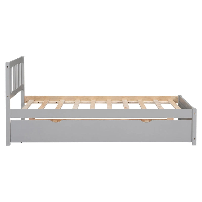 Lit gigogne à plateforme en bois gris, format jumeau