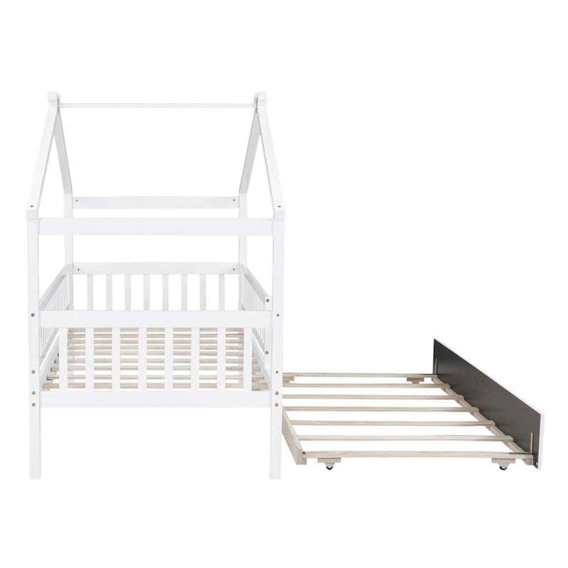 Lit cabane en bois avec lit gigogne double