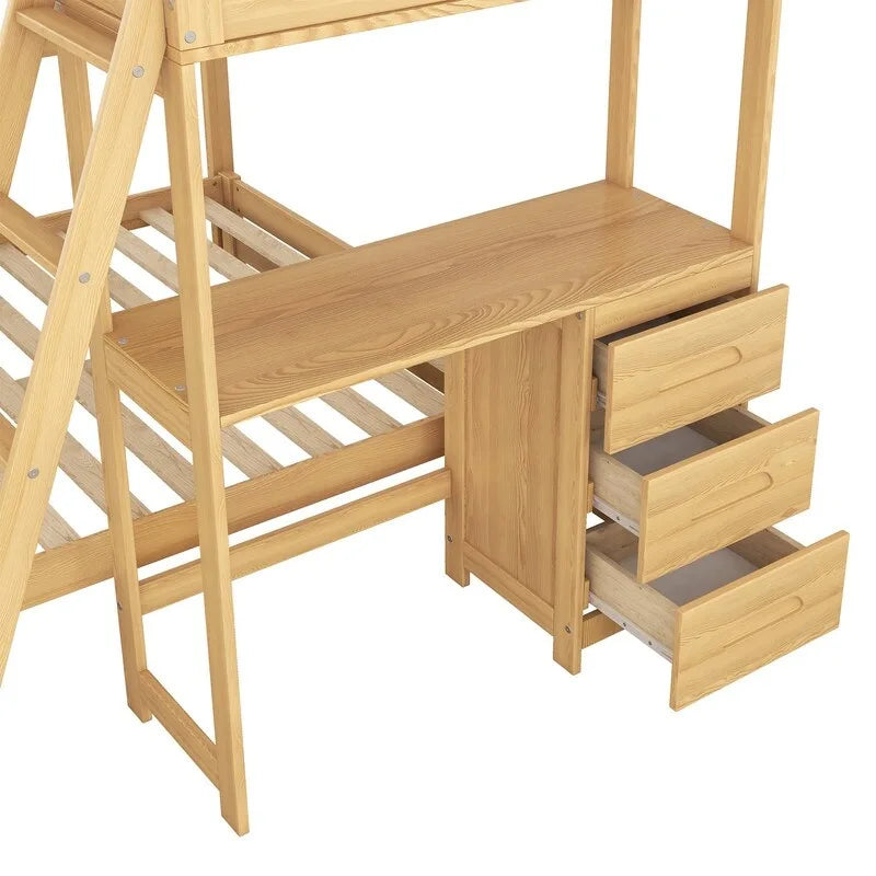 Lit superposé simple sur double avec bureau intégré, 3 tiroirs