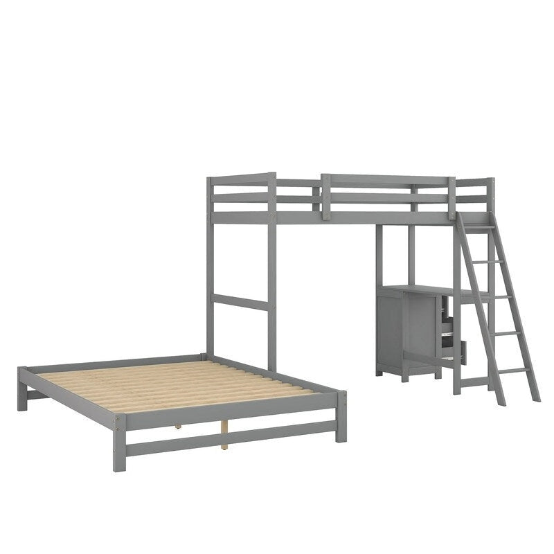Lit superposé simple sur double avec bureau intégré, 3 tiroirs