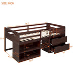 Lit mezzanine jumeau avec deux étagères et deux tiroirs