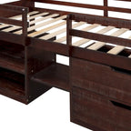 Lit mezzanine jumeau avec deux étagères et deux tiroirs