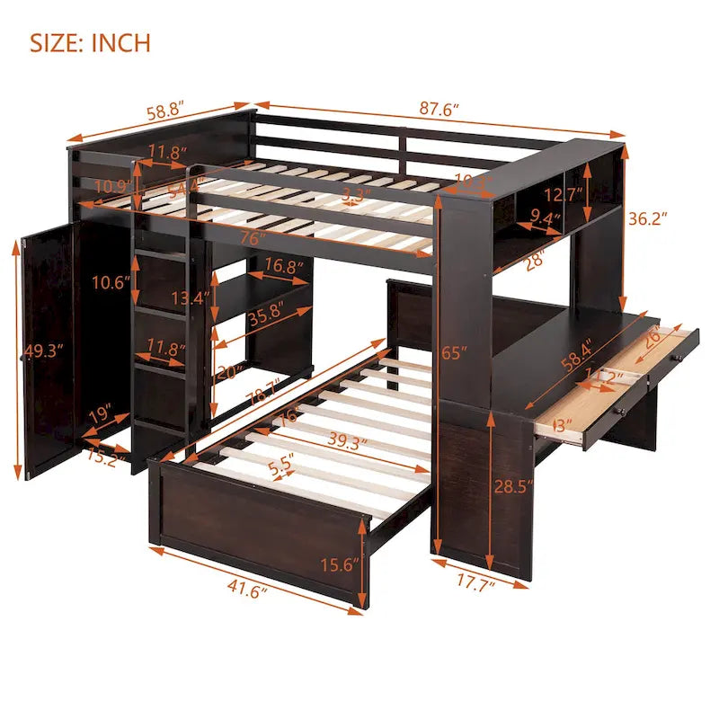 Lit mezzanine pleine grandeur avec un lit simple indépendant