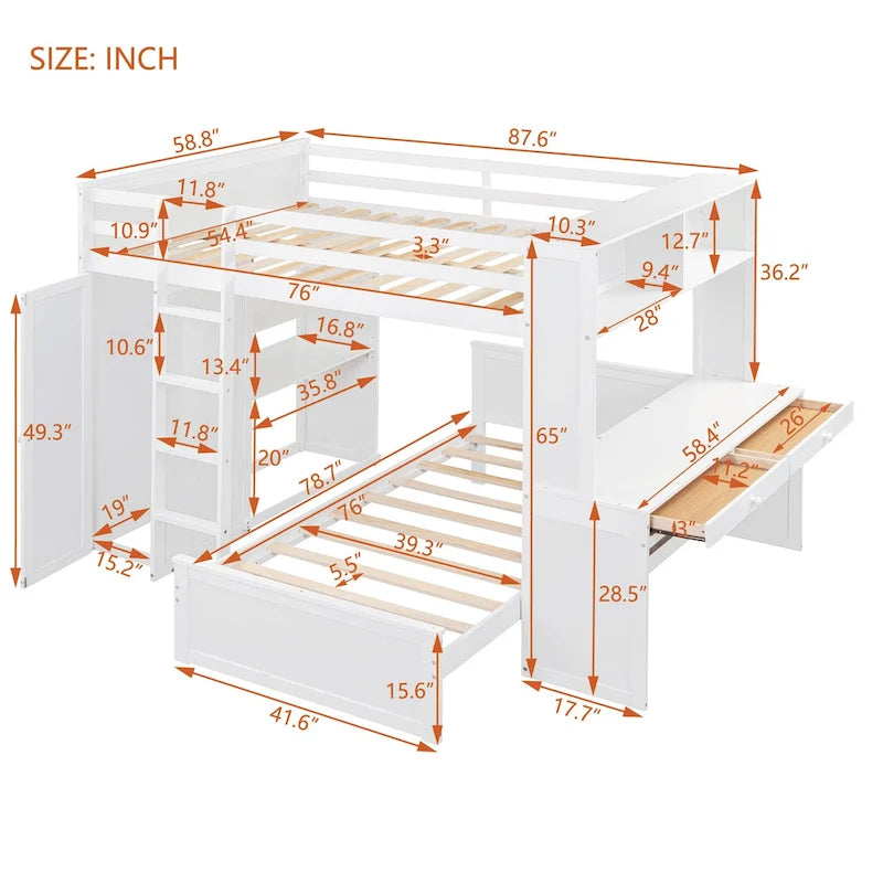 Lit mezzanine pleine grandeur avec un lit simple indépendant