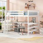 Lit mezzanine double avec bureau et étagères Lit mezzanine double en bois