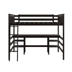 Full Size Loft Bed with Desk and Shelves Wooden Full Loft Bed
