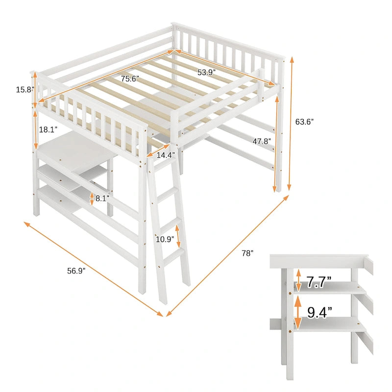 Lit mezzanine double avec bureau et étagères Lit mezzanine double en bois