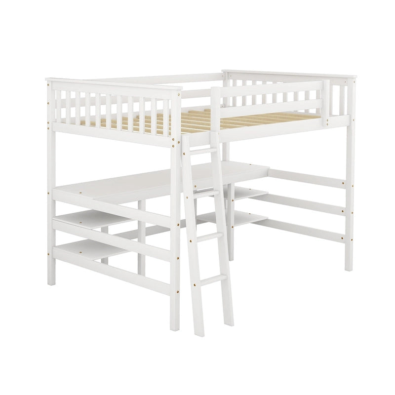 Lit mezzanine double avec bureau et étagères Lit mezzanine double en bois