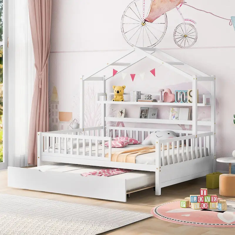 Lit cabane double avec lit gigogne simple