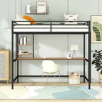 Lit mezzanine en métal avec bureau et étagère, noir