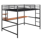 Lit mezzanine en métal avec bureau et étagère, noir