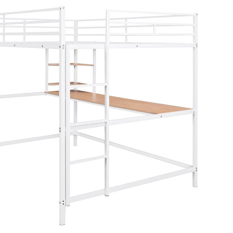 Lit mezzanine en métal avec bureau et étagère, noir