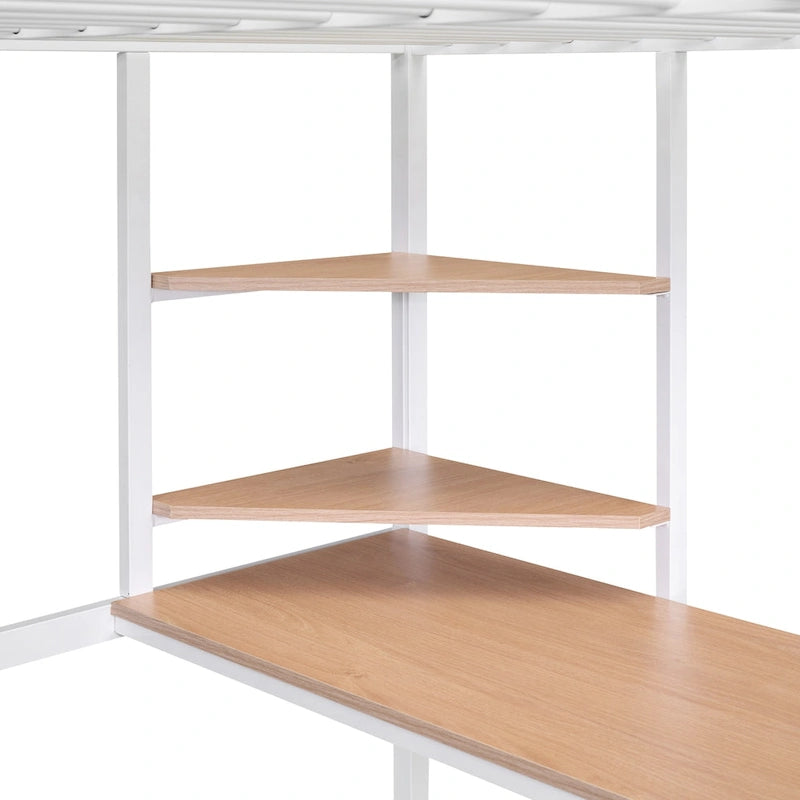 Lit mezzanine en métal avec bureau et étagère, noir