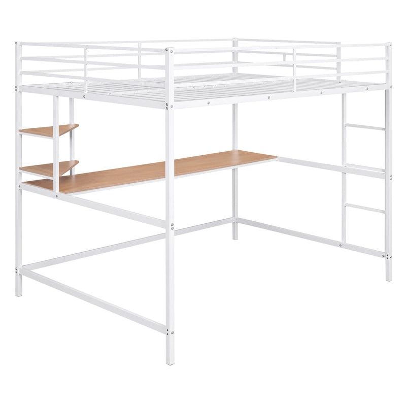 Lit mezzanine en métal avec bureau et étagère, noir