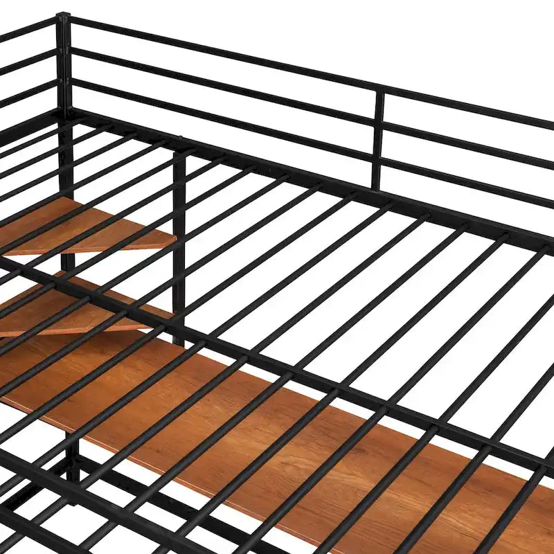 Lit mezzanine en métal avec bureau et étagère, noir