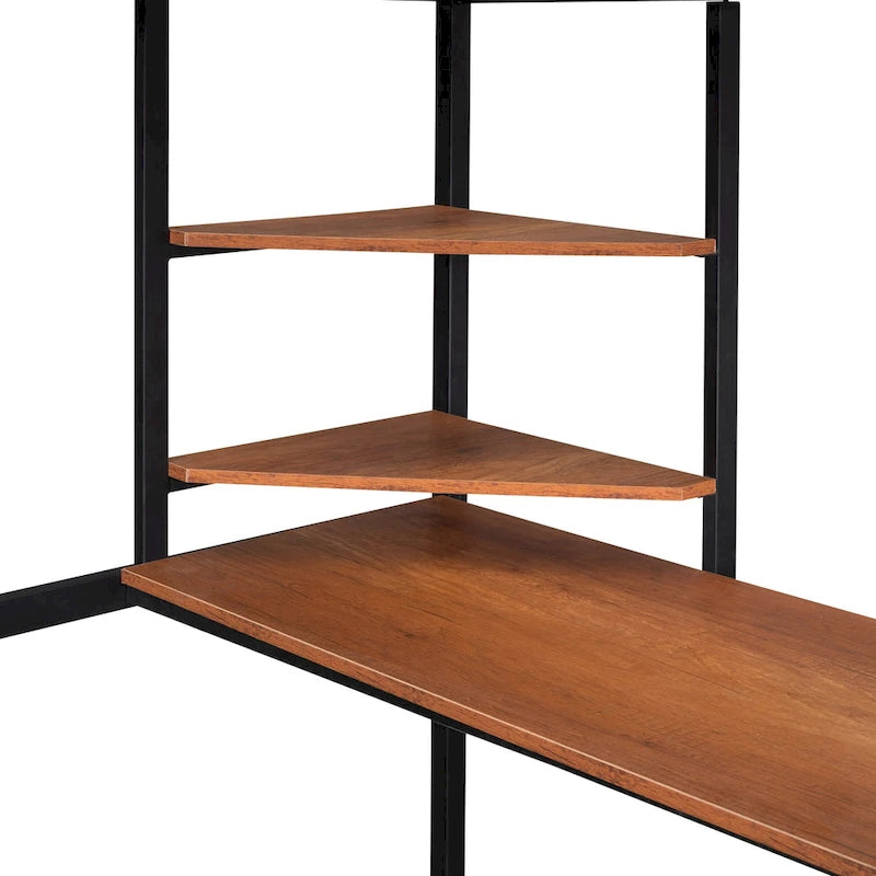 Lit mezzanine en métal avec bureau et étagère, noir