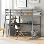 Lit mezzanine en bois Merax avec bureau, étagères et tiroirs
