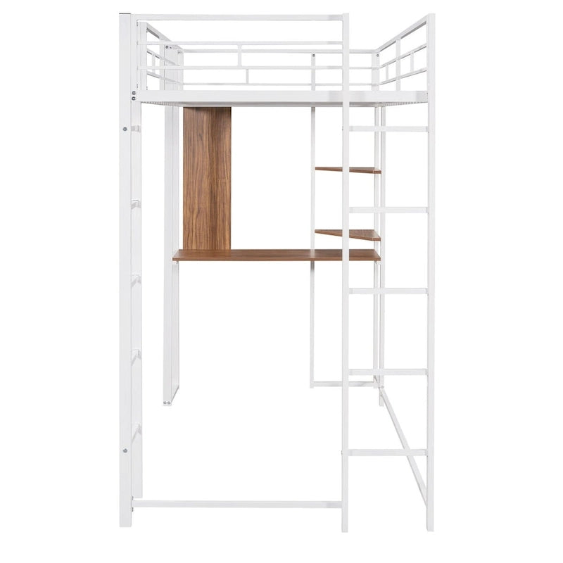 Lit mezzanine en métal pour lits jumeaux avec bureau et étagères