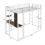 Lit mezzanine en métal pour lits jumeaux avec bureau et étagères