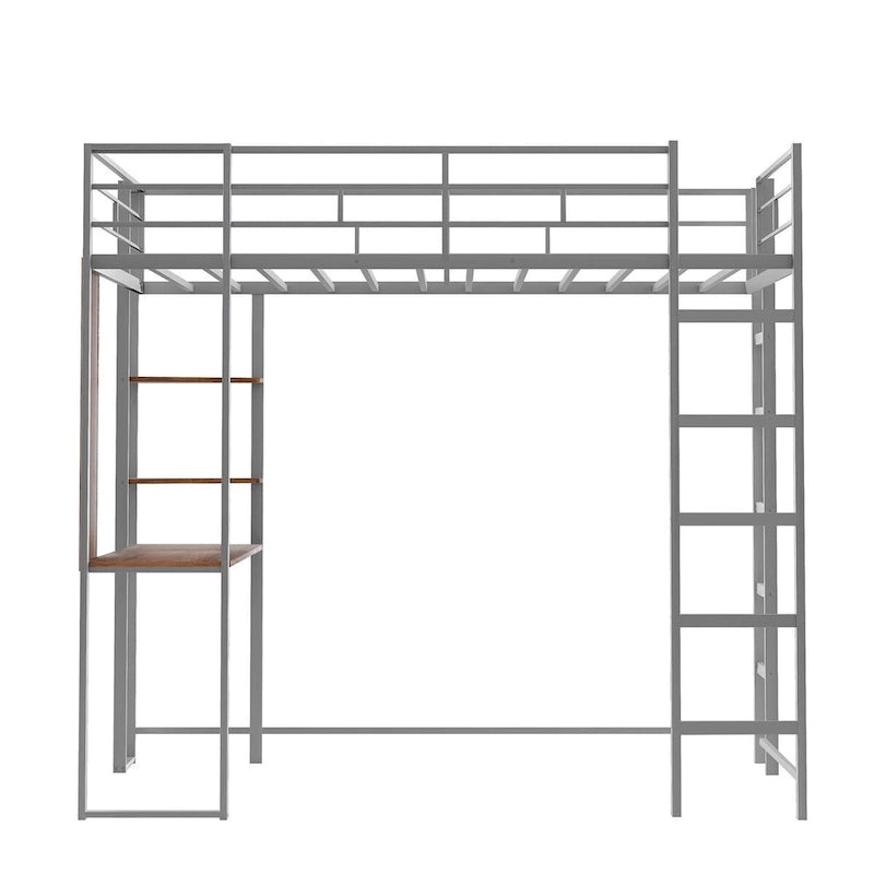 Lit mezzanine en métal pour lits jumeaux avec bureau et étagères