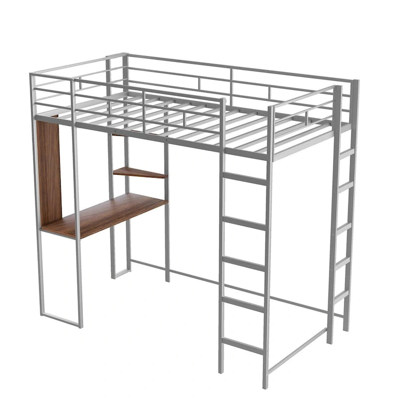 Lit mezzanine en métal pour lits jumeaux avec bureau et étagères