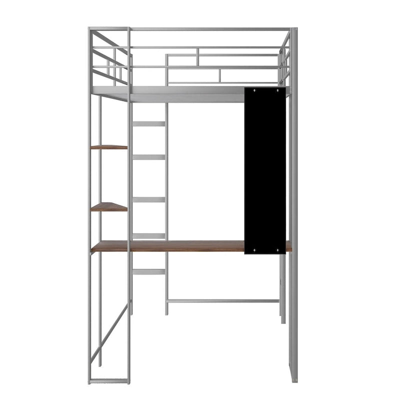 Lit mezzanine en métal pour lits jumeaux avec bureau et étagères