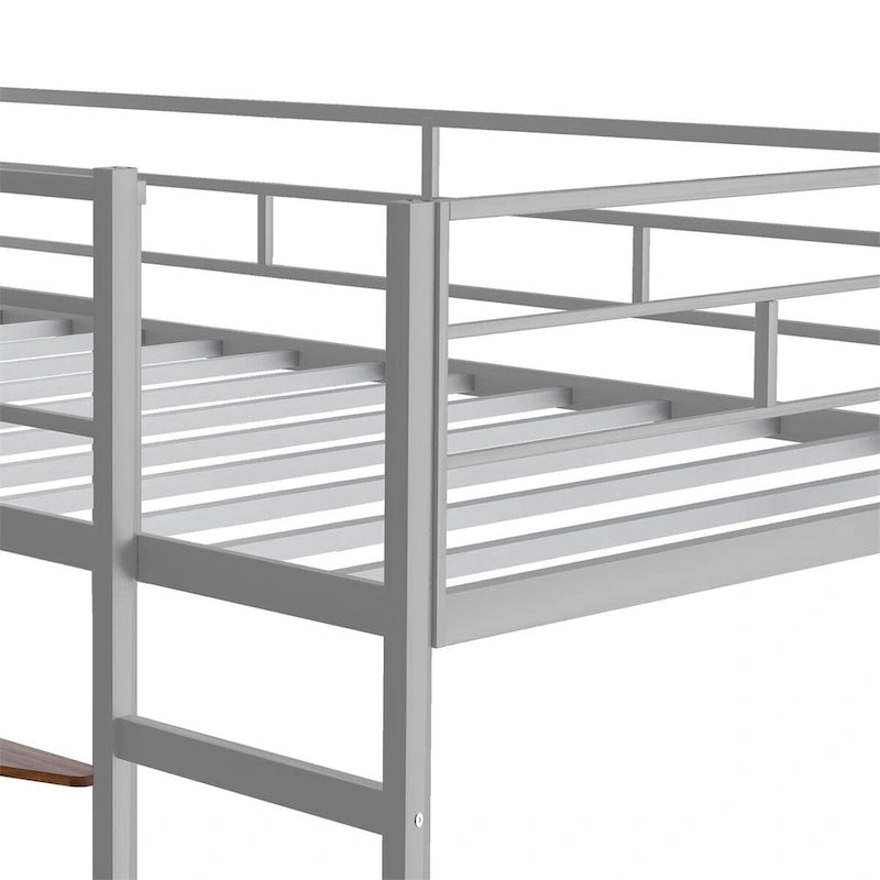 Lit mezzanine en métal pour lits jumeaux avec bureau et étagères