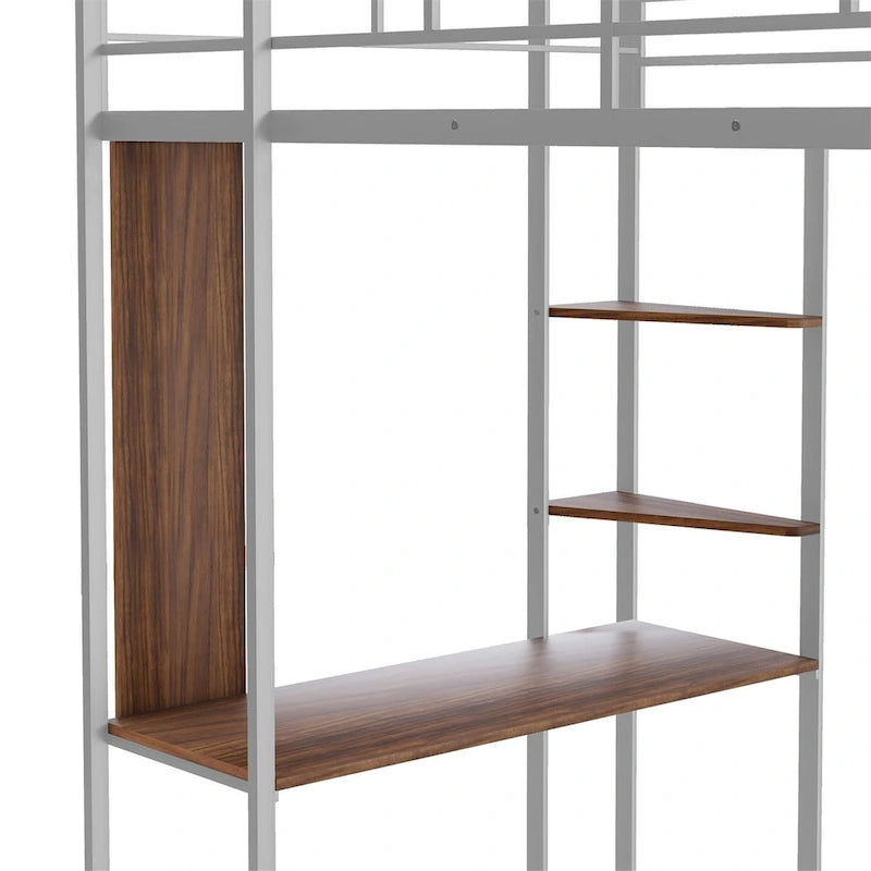 Lit mezzanine en métal pour lits jumeaux avec bureau et étagères