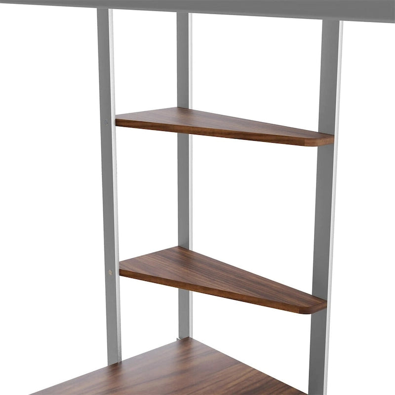 Lit mezzanine en métal pour lits jumeaux avec bureau et étagères