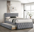 Lit double entièrement tapissé en tissu avec lit gigogne