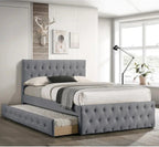 Lit double entièrement tapissé en tissu avec lit gigogne
