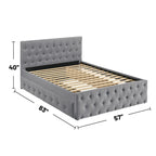 Lit double entièrement tapissé en tissu avec lit gigogne