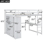 Lit mezzanine en bois double avec armoire, bureau, étagères de rangement et tiroirs intégrés