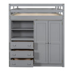 Lit mezzanine en bois double avec armoire, bureau, étagères de rangement et tiroirs intégrés