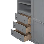 Lit mezzanine en bois double avec armoire, bureau, étagères de rangement et tiroirs intégrés