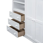 Lit mezzanine en bois double avec armoire, bureau, étagères de rangement et tiroirs intégrés