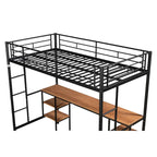 Lit mezzanine en acier noir avec table, gain de place