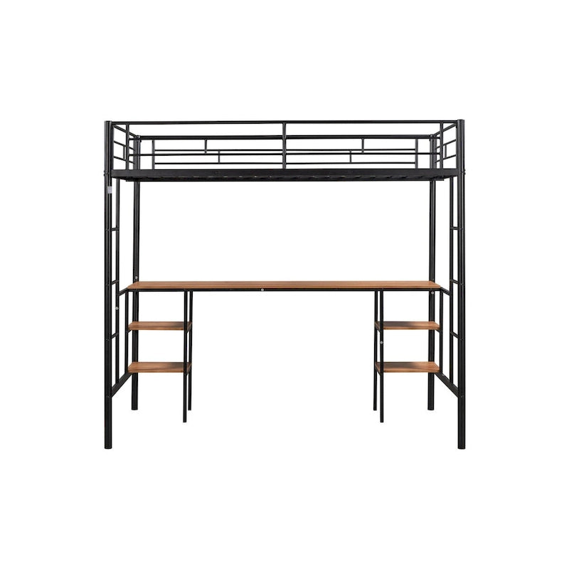 Lit mezzanine en acier noir avec table, gain de place