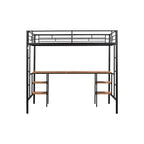 Lit mezzanine en acier noir avec table, gain de place