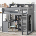 Lit mezzanine simple en bois avec étagères de rangement multiples et armoire