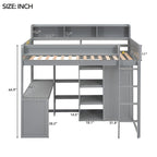 Lit mezzanine simple en bois avec étagères de rangement multiples et armoire